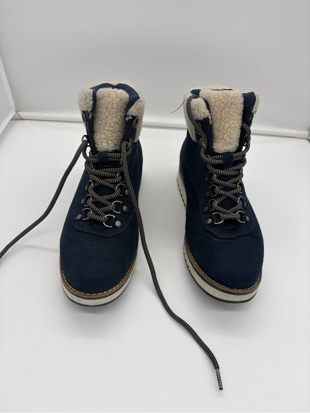Men's Navy Suede Lace-Up Winter Boots with Sherpa Collar